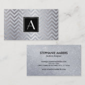 Monogram Black/Silver Box Chevron Glitter Visitekaartje (Voorkant / Achterkant)