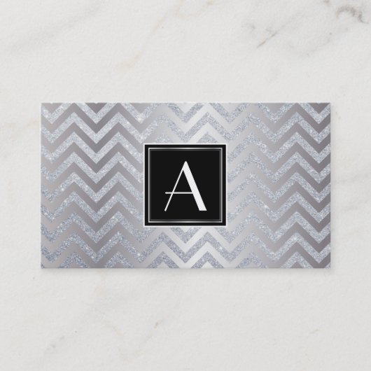 Monogram Black/Silver Box Chevron Glitter Visitekaartje (Voorkant)