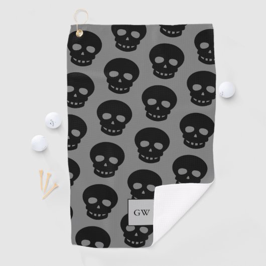 Monogram Black Skull Grey Gothic Pattern Novelty Golfhanddoek (Insitu)