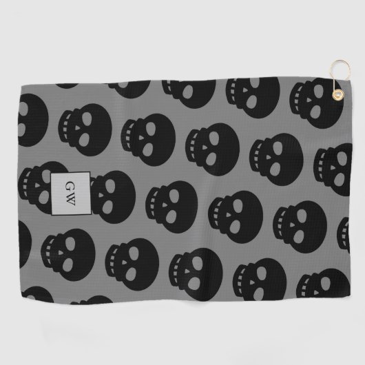 Monogram Black Skull Grey Gothic Pattern Novelty Golfhanddoek (Horizontaal)