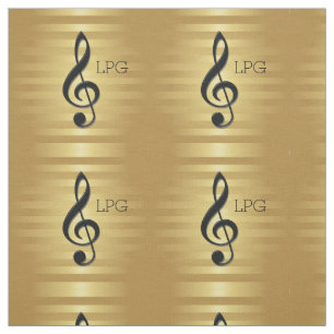 Monogram Black Treble Clef op Golden Stripes Stof