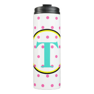 Monogram Black Turquoise Roze Stippen Thermosbeker