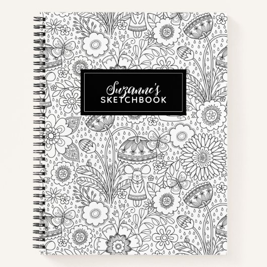 Monogram Black White Artist Sketchbook Notitieboek (Voorkant)