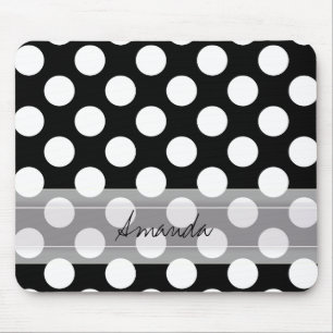 Monogram Black White Chic Polka Dot Pattern Muismat