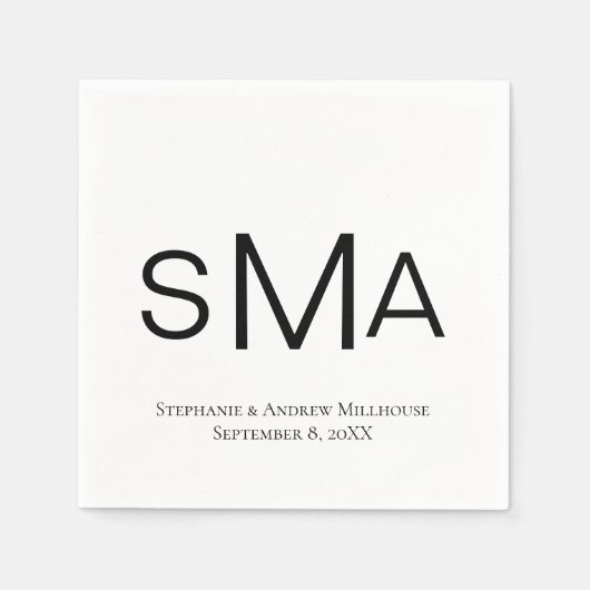 Monogram Black White Classic Wedding Napkins Servet (Voorkant)