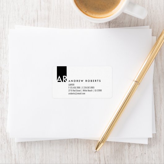 Monogram Black White Clean Business Info Labels (Insitu)