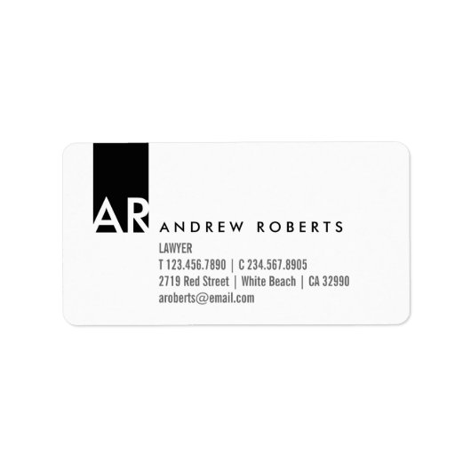 Monogram Black White Clean Business Info Labels (Voorkant)