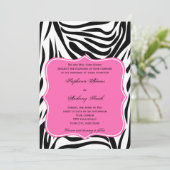 Monogram Black, White en Hot Pink Zebra Weddenscha Kaart (Staand voorkant)