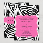 Monogram Black, White en Hot Pink Zebra Weddenscha Kaart (Voorkant / Achterkant)