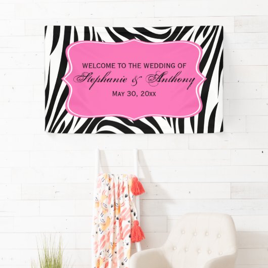 Monogram Black, White en Hot Pink Zebra Weddenscha Spandoek (Insitu)