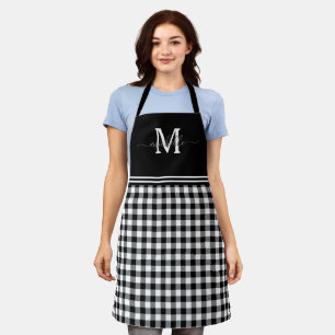 Monogram Black White Gingham Grey Name Schort