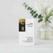 Monogram Black White Gold Plain Visitekaartje (Staand voorkant)