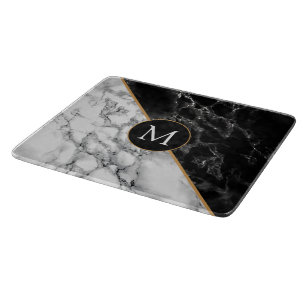 Monogram Black White Marble Cutting Board Snijplank