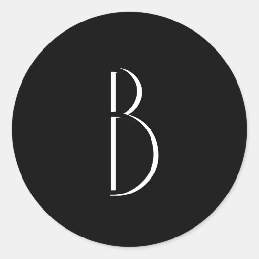 Monogram Black White Minimal Modern Typografie Ronde Sticker (Voorkant)