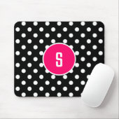 Monogram Black White Polka Dot Pattern Hot Pink Muismat (Met muis)