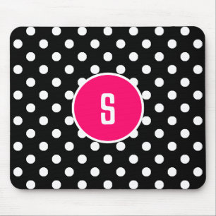Monogram Black White Polka Dot Pattern Hot Pink Muismat