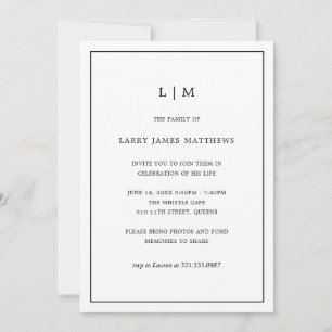 Monogram Black White Simple Celebration of Life Kaart