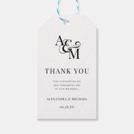 Monogram Black White Simple Weddenschap Bedankt Cadeaulabel