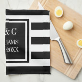 Monogram Black White Stripe, speciaal gepersonalis Theedoek (Quarter Fold)