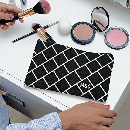 Monogram, Black & White Stylish Trellis Pattern Etui