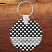 Monogram Black White Trendy Fun Polka Dot Pattern Sleutelhanger (Voorkant)