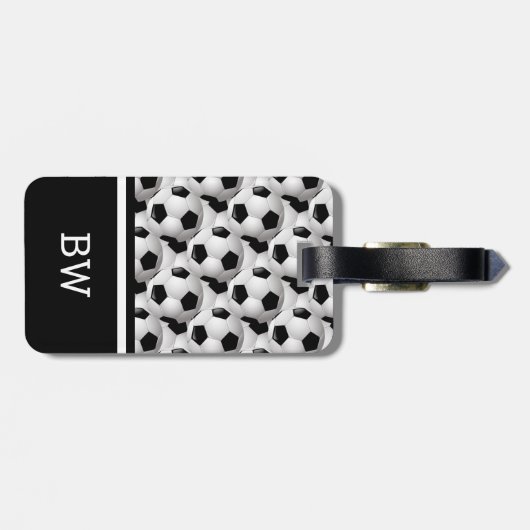 Monogram Black White Voetbal Pattern Bagagelabel (Achterkant horizontaal)