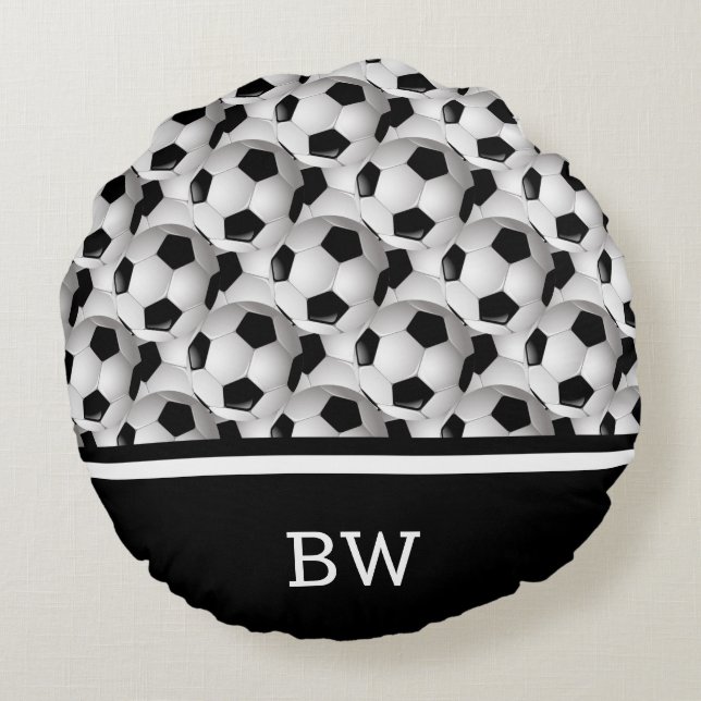 Monogram Black White Voetbal Pattern Rond Kussen (Achterkant)