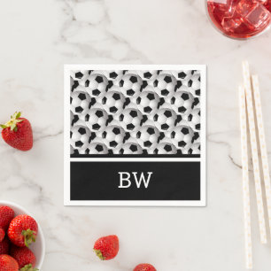 Monogram Black White Voetbal Pattern Servet