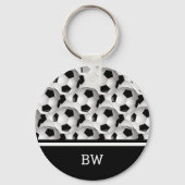 Monogram Black White Voetbal Pattern Sleutelhanger (Voorkant)