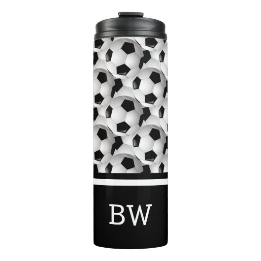 Monogram Black White Voetbal Pattern Thermosbeker (Voorkant)