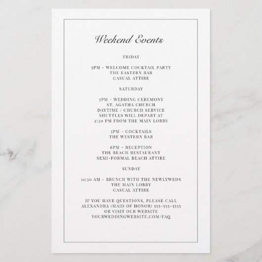 Monogram Black White Weddenschap Welkomstreisroute (Achterkant)