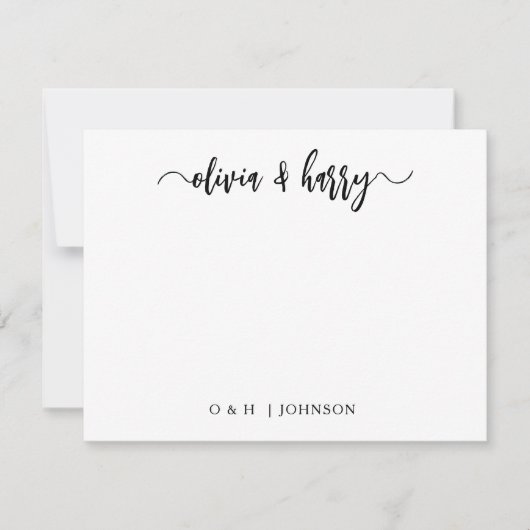 Monogram Black White Wedding Note Kaart Notitiekaartje (Voorkant)