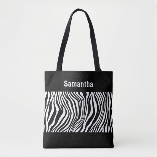 Monogram Black White Zebra Print Canvas tas (Voorkant)