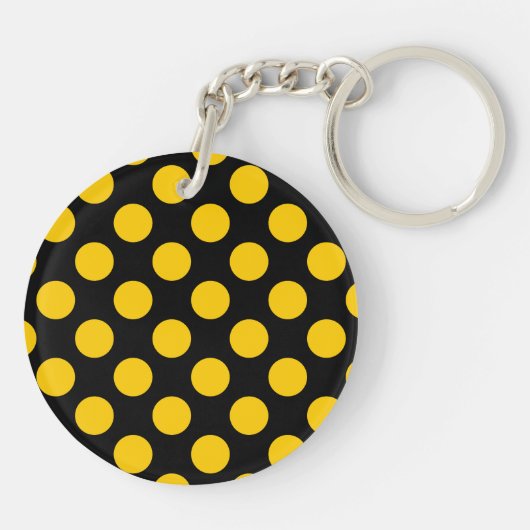 Monogram Black Yellow Chic Polka Dot Pattern Sleutelhanger (Achterkant)