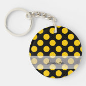 Monogram Black Yellow Chic Polka Dot Pattern Sleutelhanger (Voorkant)