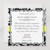 Monogram Black & Yellow Damask Wedding Invitations Kaart (Achterkant)