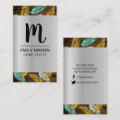 Monogram / Bladeren Houten Afwerking / Palmblad Visitekaartje (Voorkant / Achterkant)