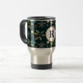 monogram & bladeren reisbeker (Voorkant links)