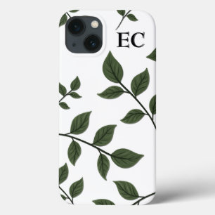 Monogram Bladertakken met Groene Bladeren iPhone 13 Hoesje