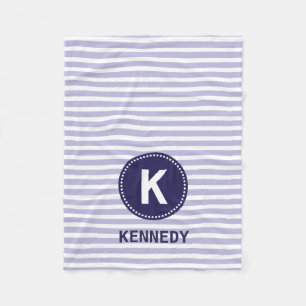 Monogram Blanket Paarse Stripes en Navy Blue Fleece Deken