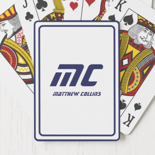 Monogram Blau Minimalistische Naam Modern Tekst He Pokerkaarten