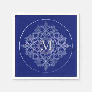 Monogram blau & zilver filigraan motief servetten