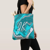 Monogram blauw, Blauwgroen en Turquoise Marble Flu Draagtas (Dichtbij)