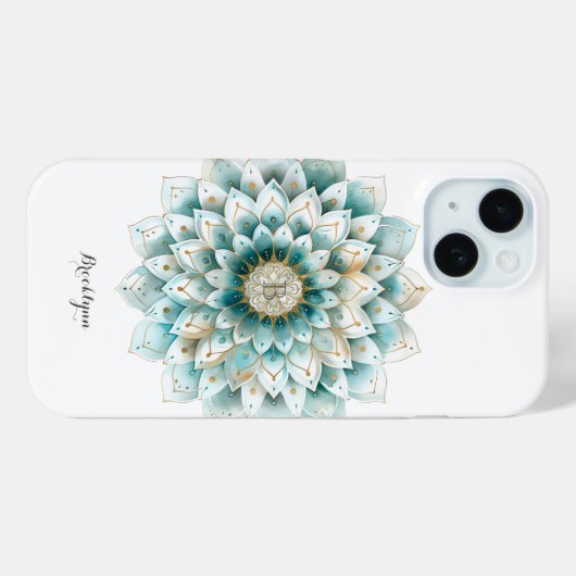 Monogram Blauw Blauwgroen Goud Bloemen Mandala Case-Mate iPhone Case (Achterkant (horizontaal))