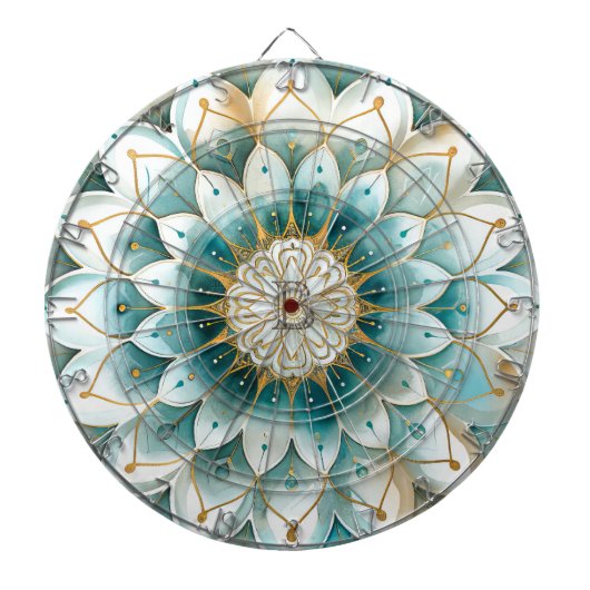 Monogram Blauw Blauwgroen Goud Bloemen Mandala Dartbord (Voorkant)