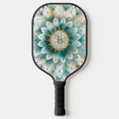 Monogram Blauw Blauwgroen Goud Bloemen Mandala Pickleball Paddle (Voorkant)