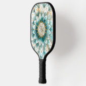 Monogram Blauw Blauwgroen Goud Bloemen Mandala Pickleball Paddle (Links)