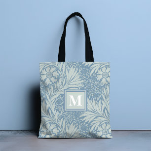Monogram blauw bloemmotief draagtas