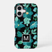 Monogram blauw bloempatroon iPhone hoes 16 Hoesje (Achterkant)