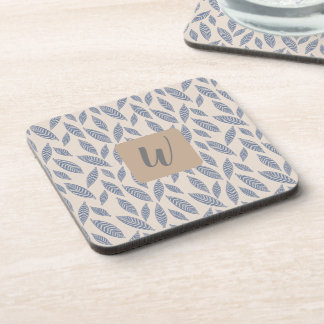 Monogram Blauw Botanisch Blad Drankviltje Bier Onderzetter